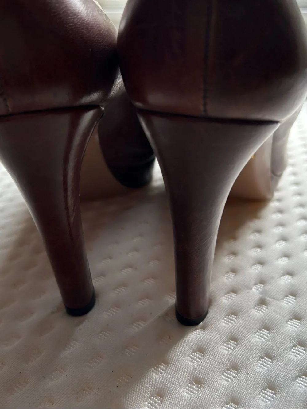 PRADA Brown Leather Platform Round Toe Logo Slip On Pumps EU 38 US 8